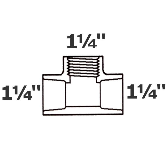 T gris 1 1/4 sl x 1 1/4 sl x 1 1/4 FPT sch 40