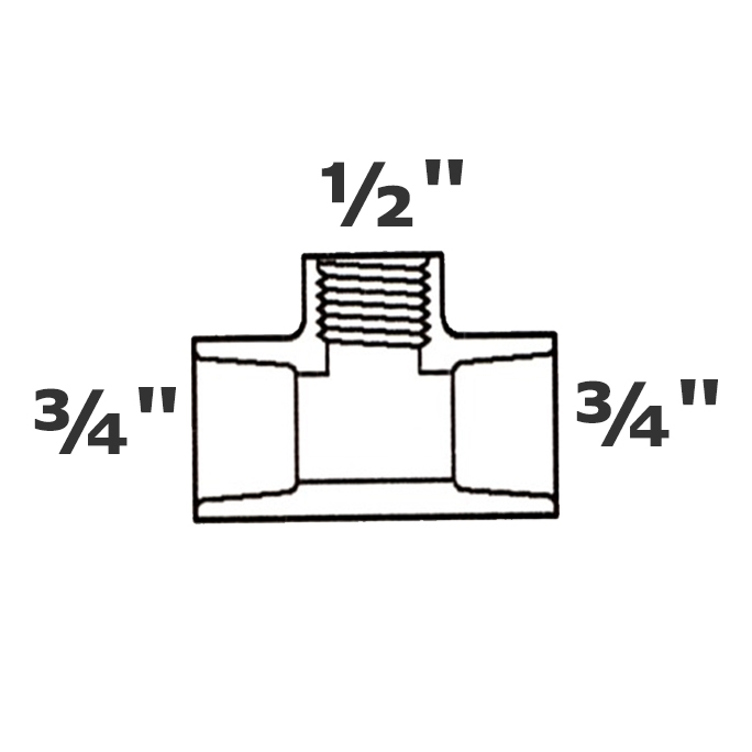 Reducer tee grey 3/4 sl x 3/4 sl x 1/2 FPT sch