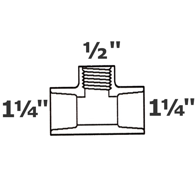 Reducer tee grey 1 1/4 sl x 1 1/4 sl x 1/2 FPT sch 40