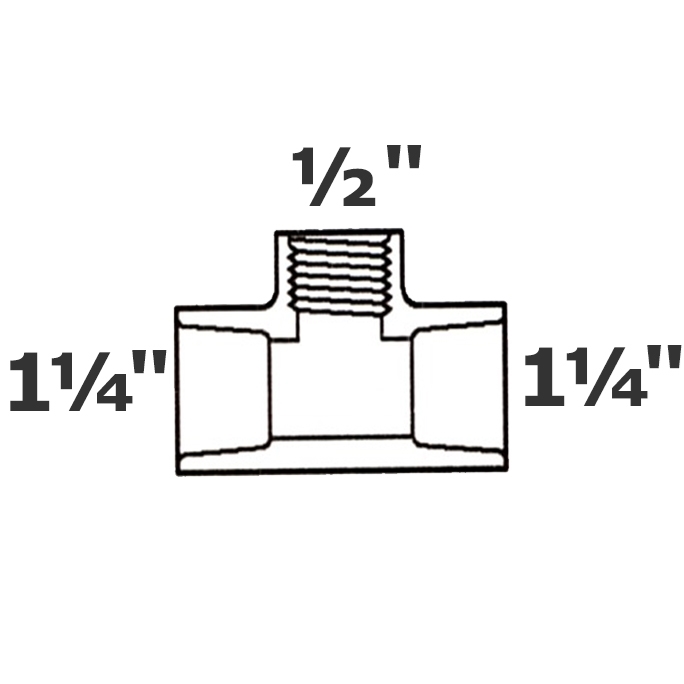 Reducer tee grey 1 1/4 sl x 1 1/4 sl x 1/2 FPT sch 40