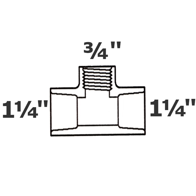 Reducer tee grey 1 1/4 sl x 1 1/4 sl x 3/4 FPT sch 40