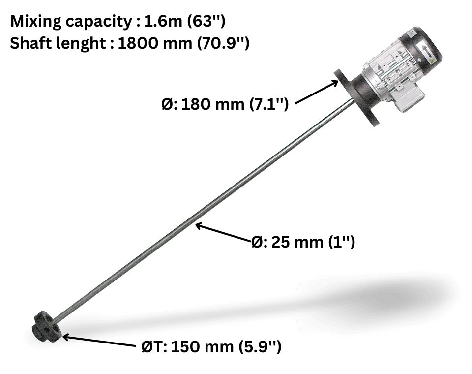 ITC Turbine agitator (mixer) 3-phase motor 230V 60Hz 660W, shaft stainless 1.8m, mixing 1.6mm