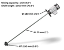 Agitateur à turbine ITC moteur triphasé 230V 60Hz 660W, shaft inox 1.8m, mixing 1.6mm