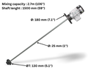 Agitateur à turbine ITC moteur triphasé 220V 60Hz 900W, shaft inox 1.5m, mixing 2.7mm