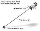 ITC Agitador de turbina motor trifásico 230V 60Hz 900W, shaft inox 1.5m, mixing 2.7mm