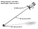 ITC Turbine agitator (mixer) 3-phase motor 230V 60Hz 444W, shaft stainless 1.3m, mixing 1.5mm