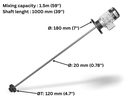 Agitateur à turbine ITC moteur triphasé 220V 60Hz 444W, shaft inox 1.0m, mixing 1.5mm