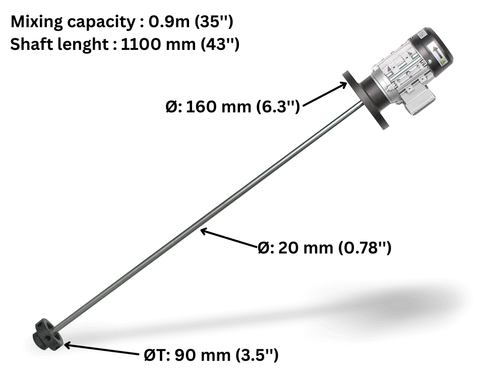 Agitateur à turbine ITC moteur triphasé 220V 60Hz 222W, shaft inox 1.1m, mixing 0.9mm