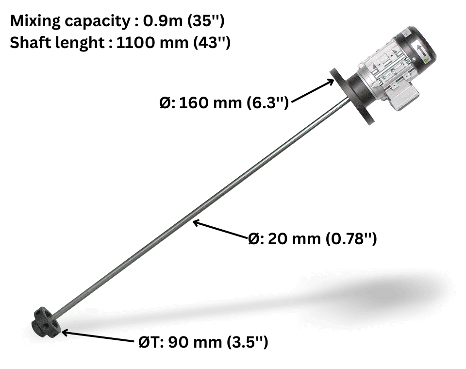 ITC Turbine agitator (mixer) 3-phase motor 230V 60Hz 222W, shaft stainless 1.1m, mixing 0.9mm