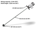 Agitateur à turbine ITC moteur triphasé 220V 60Hz 222W, shaft inox 1.1m, mixing 0.9mm