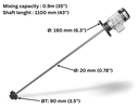 ITC Agitador de turbina motor trifásico 230V 60Hz 222W, shaft inox 1.1m, mixing 0.9mm
