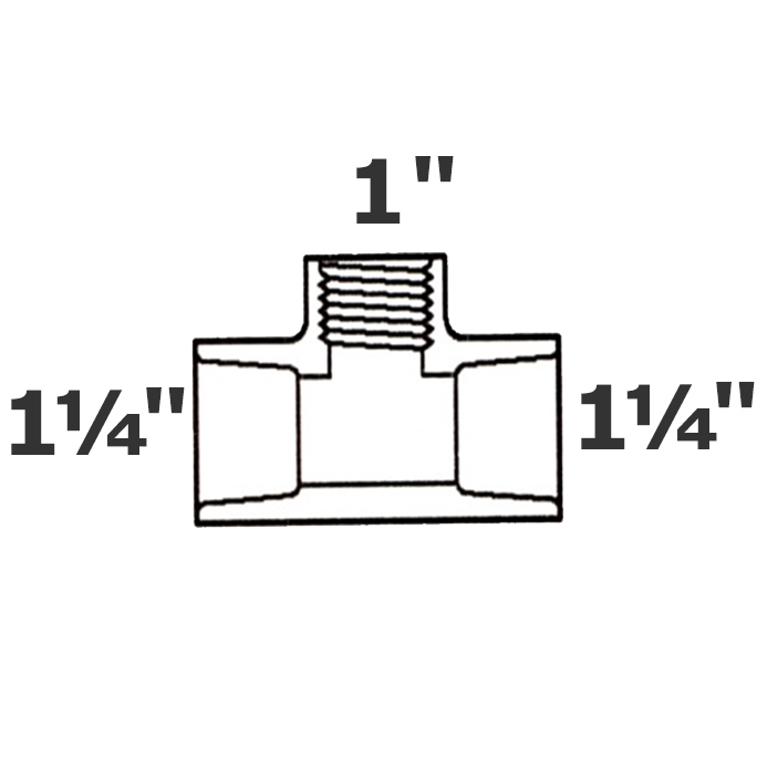 Reducer tee grey 1 1/4 sl x 1 1/4 sl x 1 FPT sch 40