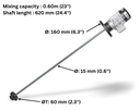 Agitateur à turbine ITC moteur triphasé 220V 60Hz 080W, shaft inox 0.62m, mixing 0.6mm