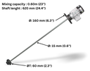 ITC Agitador de turbina motor trifásico 230V 60Hz 080W, shaft inox 0.62m, mixing 0.6mm
