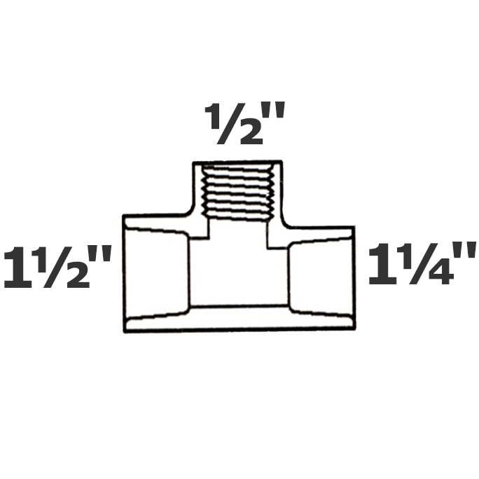 Reducer tee grey 1 1/2 sl x 1 1/4 sl x 1/2 FPT sch 40