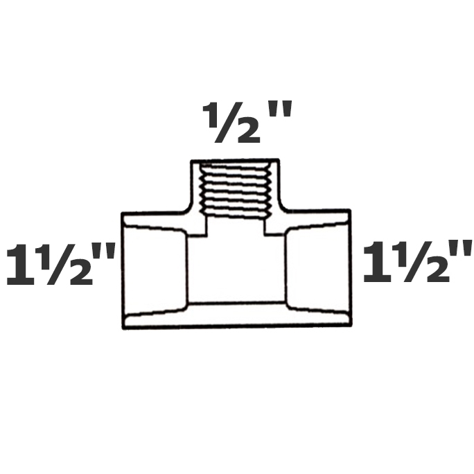 Reducer tee grey 1 1/2 sl x 1 1/2 sl x 1/2 FPT sch 40