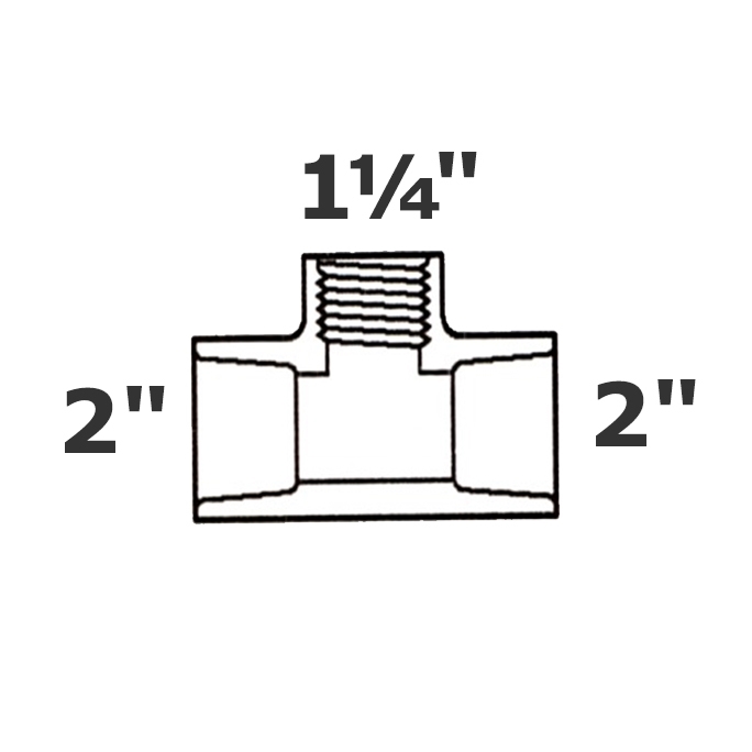 Reducer tee grey 2 sl x 2 sl x 1 1/4 FPT sch 40