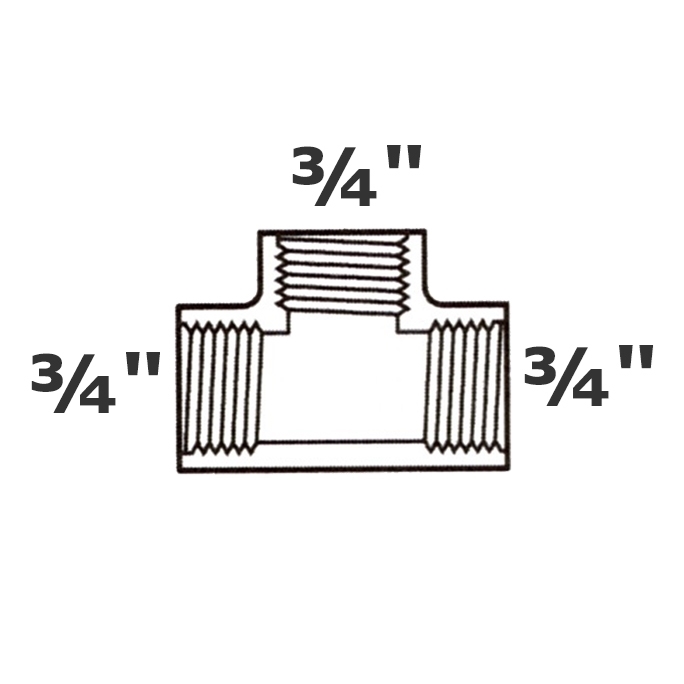 T gris 3/4 FPT x 3/4 FPT x 3/4 FPT sch 40