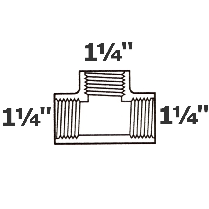 T gris 1 1/4 FPT x 11/4 FPT x 11/4 FPT sch 40