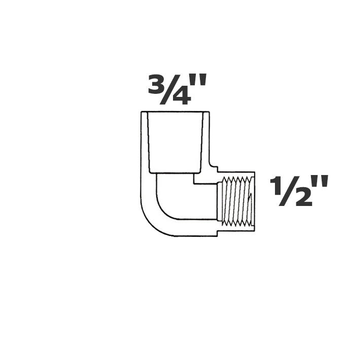 Reduced grey elbow 90  3/4 sl x 1/2 FPT sch 40