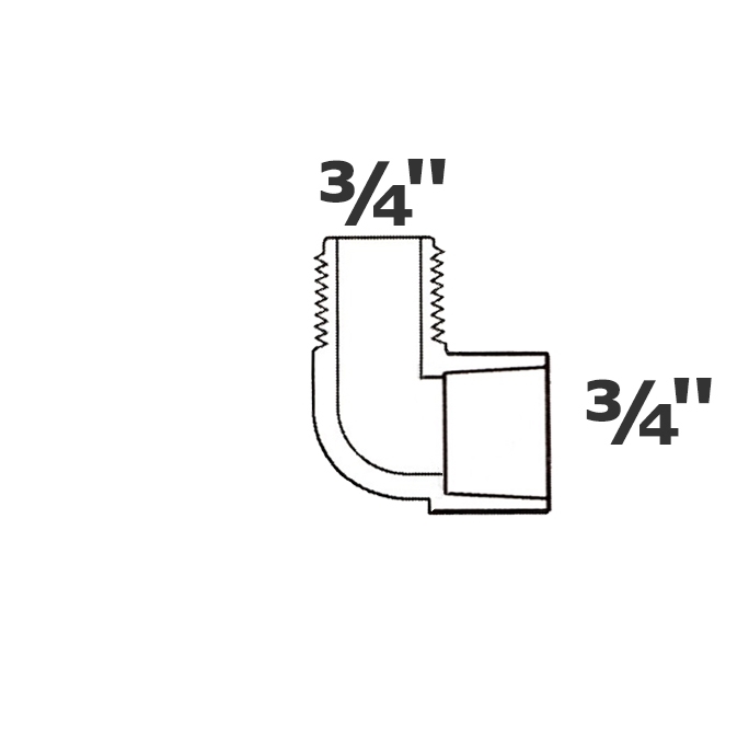 Elbow grey 90  3/4 MPT x 3/4 sl sch 40