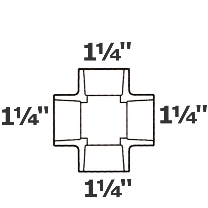 Croix grise 1 1/4 sl x 1 1/4 sl x 1 1/4 sl x 1 1/4 sl sch 40