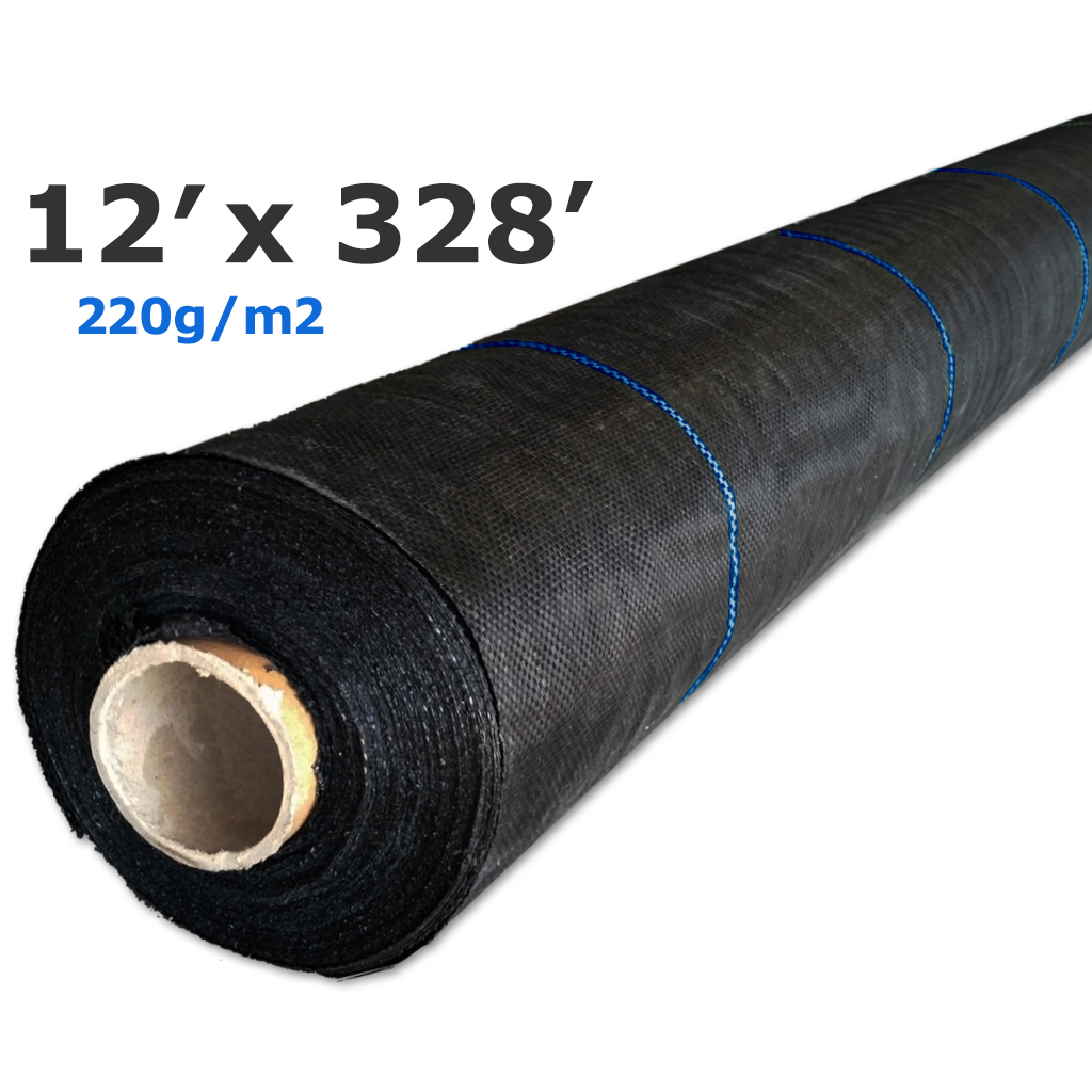 Cubierta de tierra negro tejida con líneas azules 3,66mx100m (12'x 328') 220g, permeable