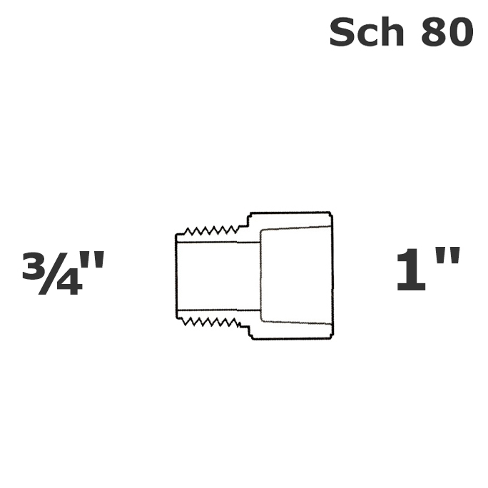 Reduced white adapter 3/4 MPT x 1 sl sch 40