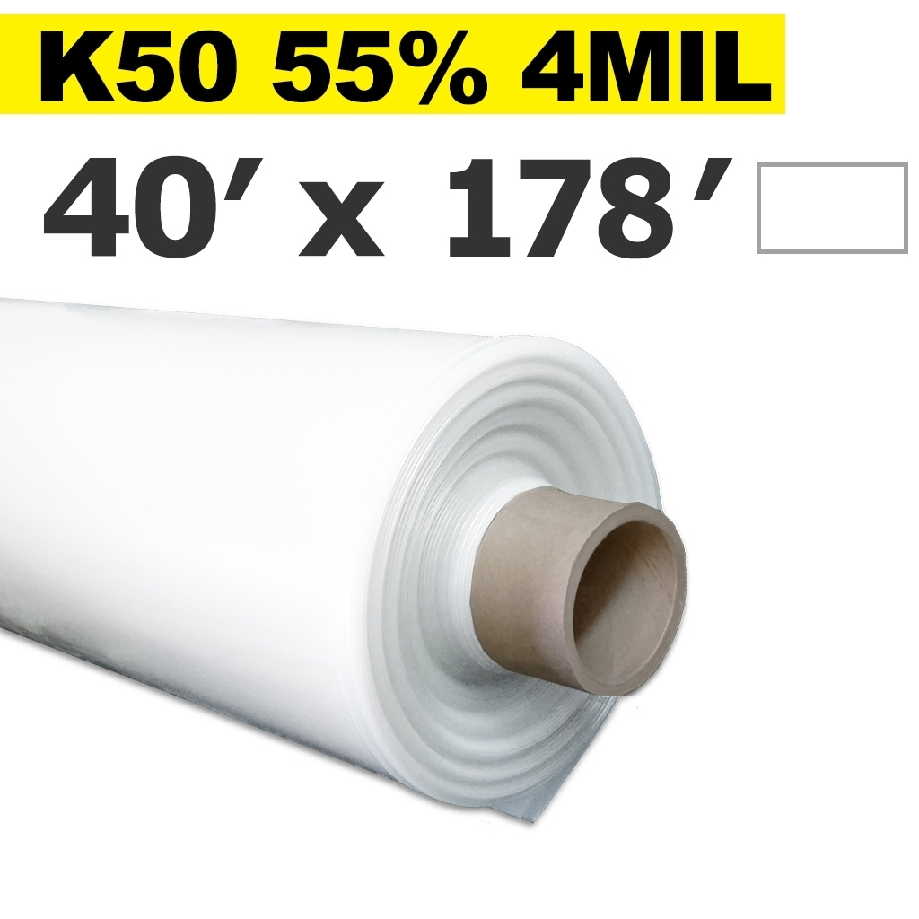 Poly 40' Hoja Blanco 55% opacidad 4mil K-50 50UV Klerk's *precortado* 40' x 178'