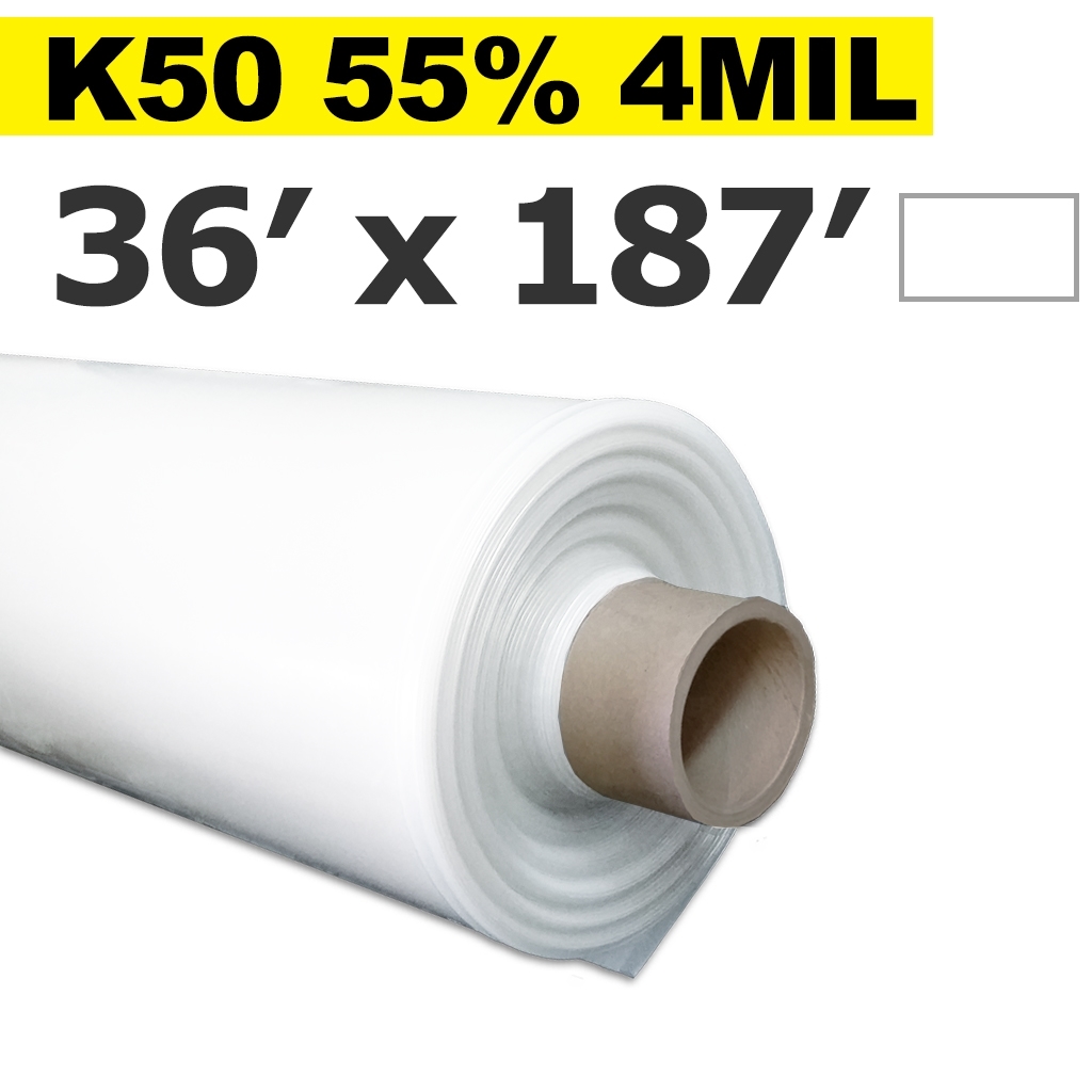 Poly 36' Sheet White 55% opacity 4mil K-50 50UV Klerk's *pre-cut* 36' x 187'
