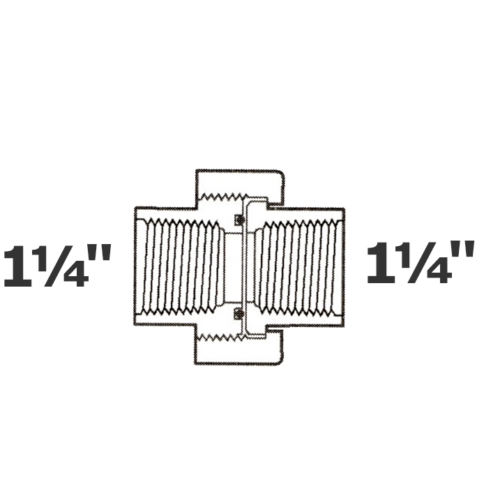 Grey union 1 1/4 FPT x 1 1/4FPT O-ring Buna-N sch 40