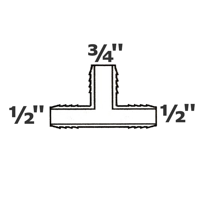 Reducer tee grey 1/2 ins x 1/2 ins x 3/4 ins