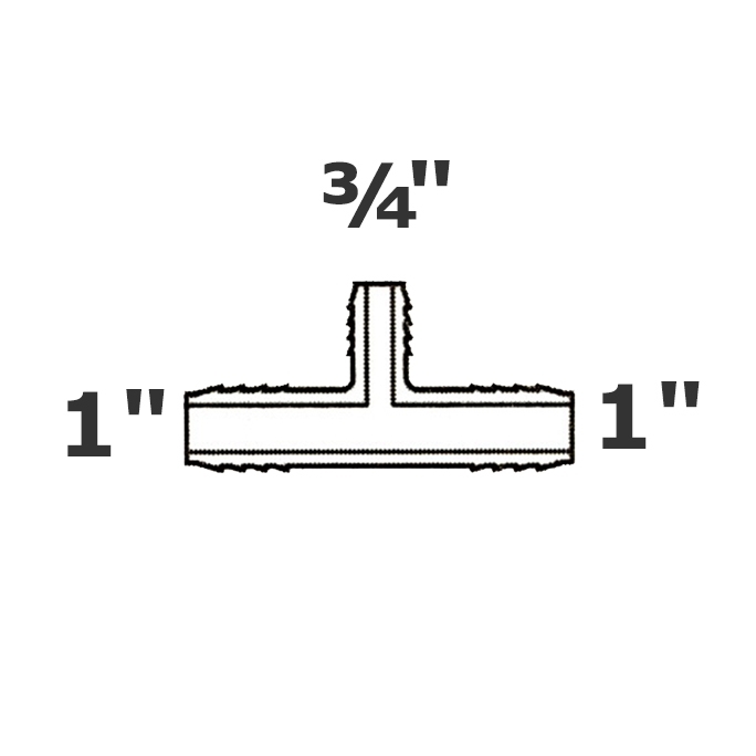 Reducer tee grey 1 ins x 1 ins x 3/4 ins