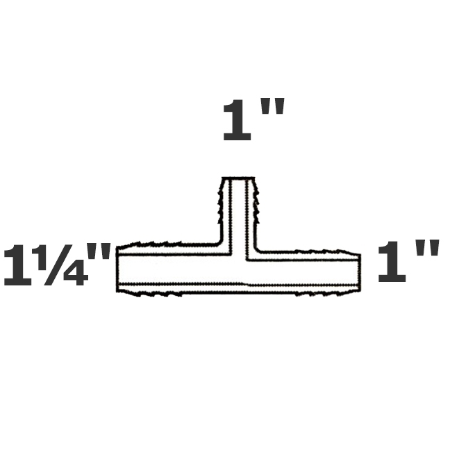 Reducer tee grey 1 1/4 ins x 1 ins x 1 ins