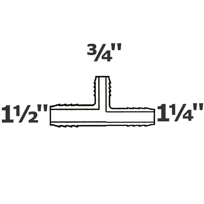 Reducer tee grey 1 1/2 ins x1 1/4 ins x 3/4 ins