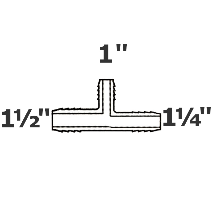 Reducer tee grey 1 1/2 ins x 1 1/4 ins x 1 ins