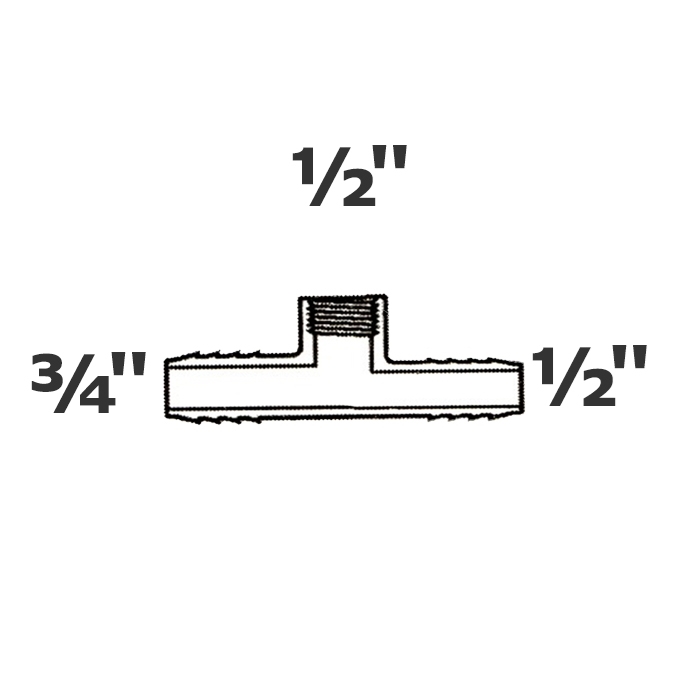 Reducer tee grey 3/4 ins x 1/2 ins x 1/2 FPT