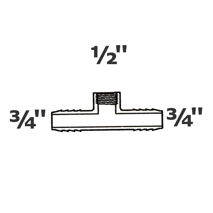 Reducer tee grey 3/4 ins x 3/4 ins x 1/2 FPT