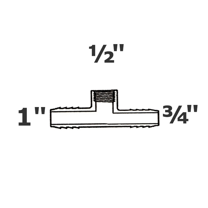 Reducer tee grey 1 ins x 3/4 ins x 1/2 FPT