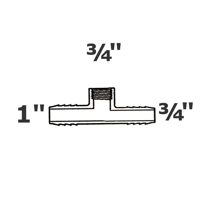 Reducer tee grey 1 ins x 3/4 ins x 3/4 FPT