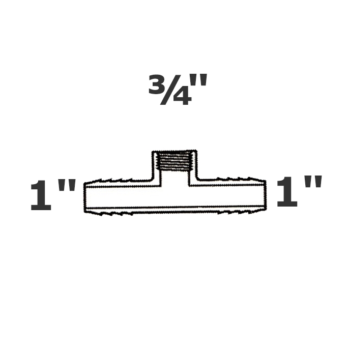 Reducer tee grey 1 ins x 1 ins x 3/4 FPT