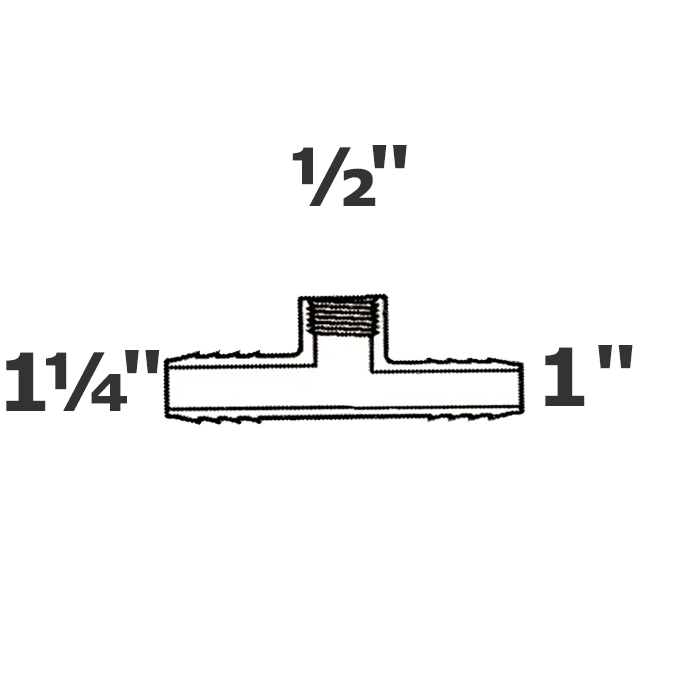 Reducer tee grey 1 1/4 ins x 1 ins x 1/2 FPT