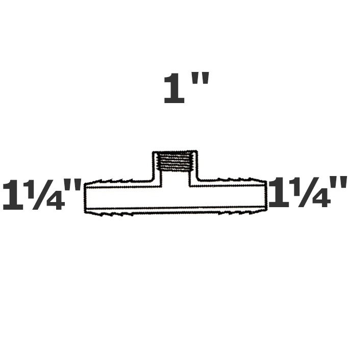 Reducer tee grey 1 1/4 ins x 1 1/4 ins x 1 FPT