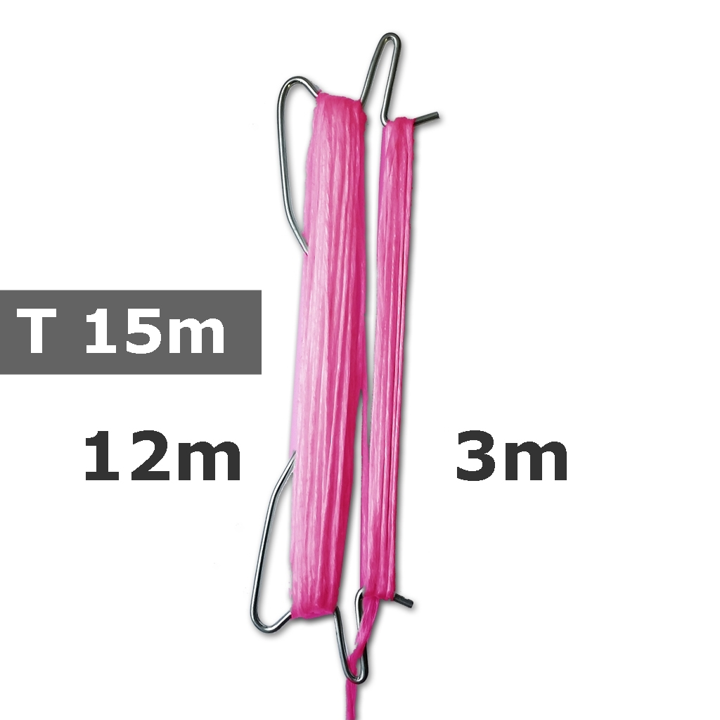 Prewound hook double 220mm IN STOCK, pink twine, total: 15m, fall: 3m