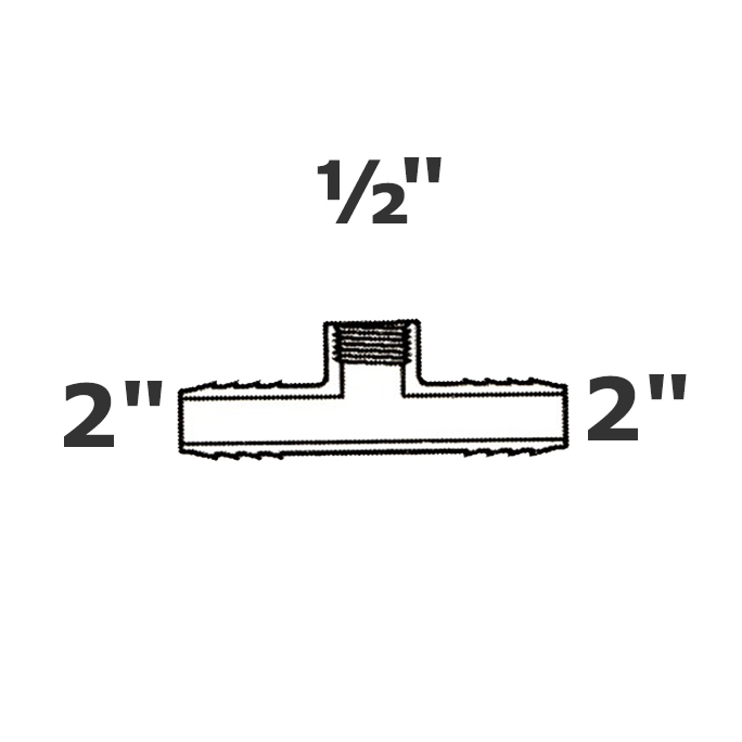 Reducer tee grey 2 ins x 2 ins x 1/2 FPT