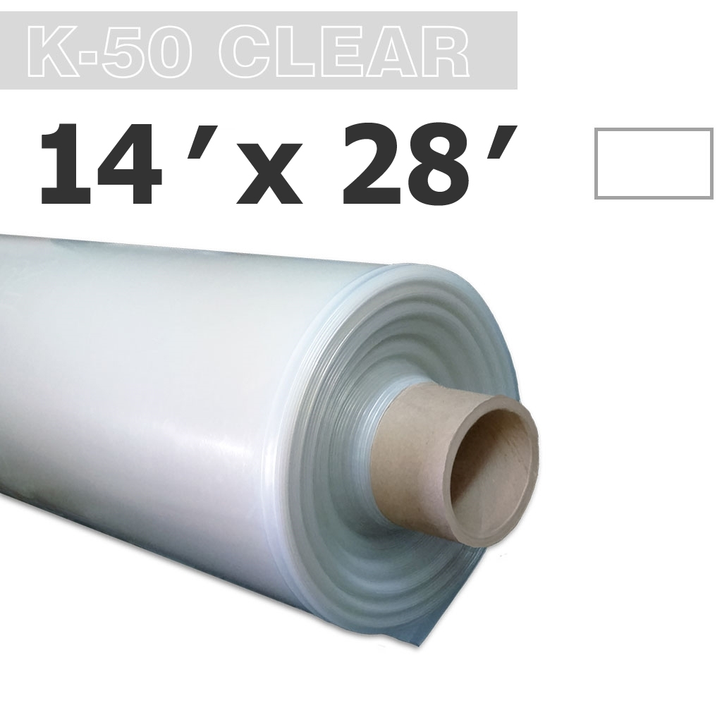 Poly 14' Feuille Clair 6mil K-50 50UV Klerk's *pré-coupé* 14' x 28'