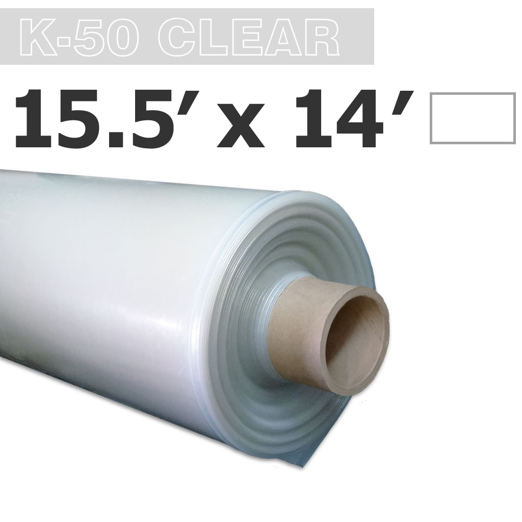 ​Poly 15.5' Sheet Clear 6mil K-50 50UV Klerk's *pre-cut* 15.5' x 14'