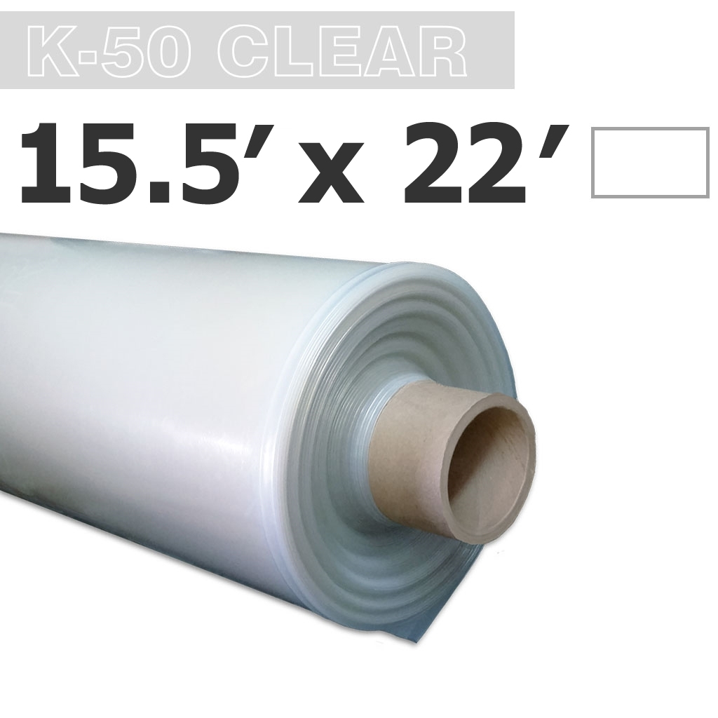 Poly 15.5' Feuille Clair 6mil K-50 50UV Klerk's *pré-coupé* 15.5' x 22'