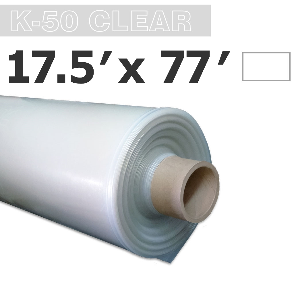​Poly 17.5' Sheet Clear 6mil K-50 50UV Klerk's *pre-cut* 17.5' x 77'