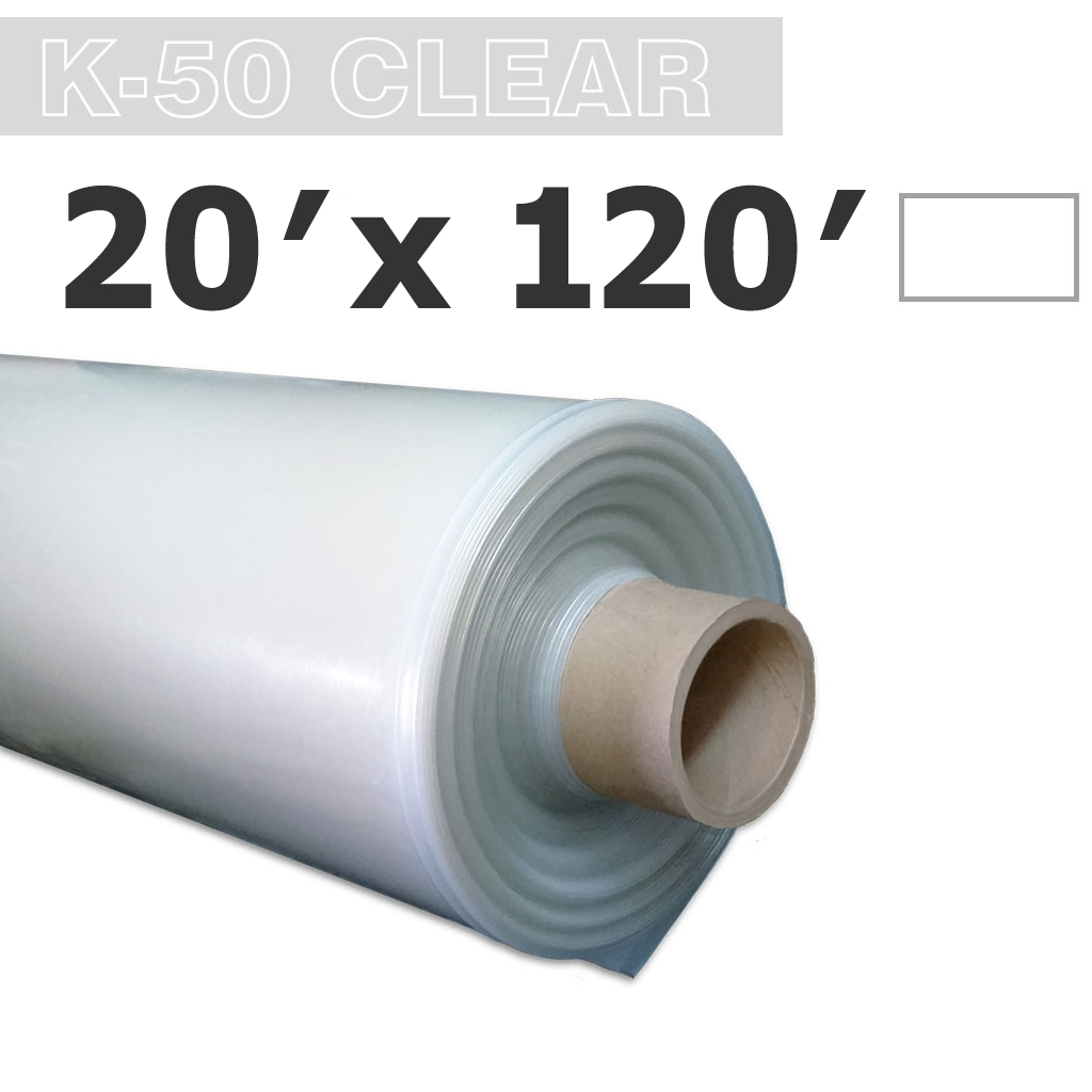 Poly 20' Feuille Clair 6mil K-50 50UV Klerk's *pré-coupé* 20' x 120'